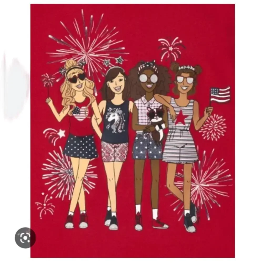 NWT Children's Place Girls Red 4th of July American Girl Squad Tee -SIZE S (5/6)